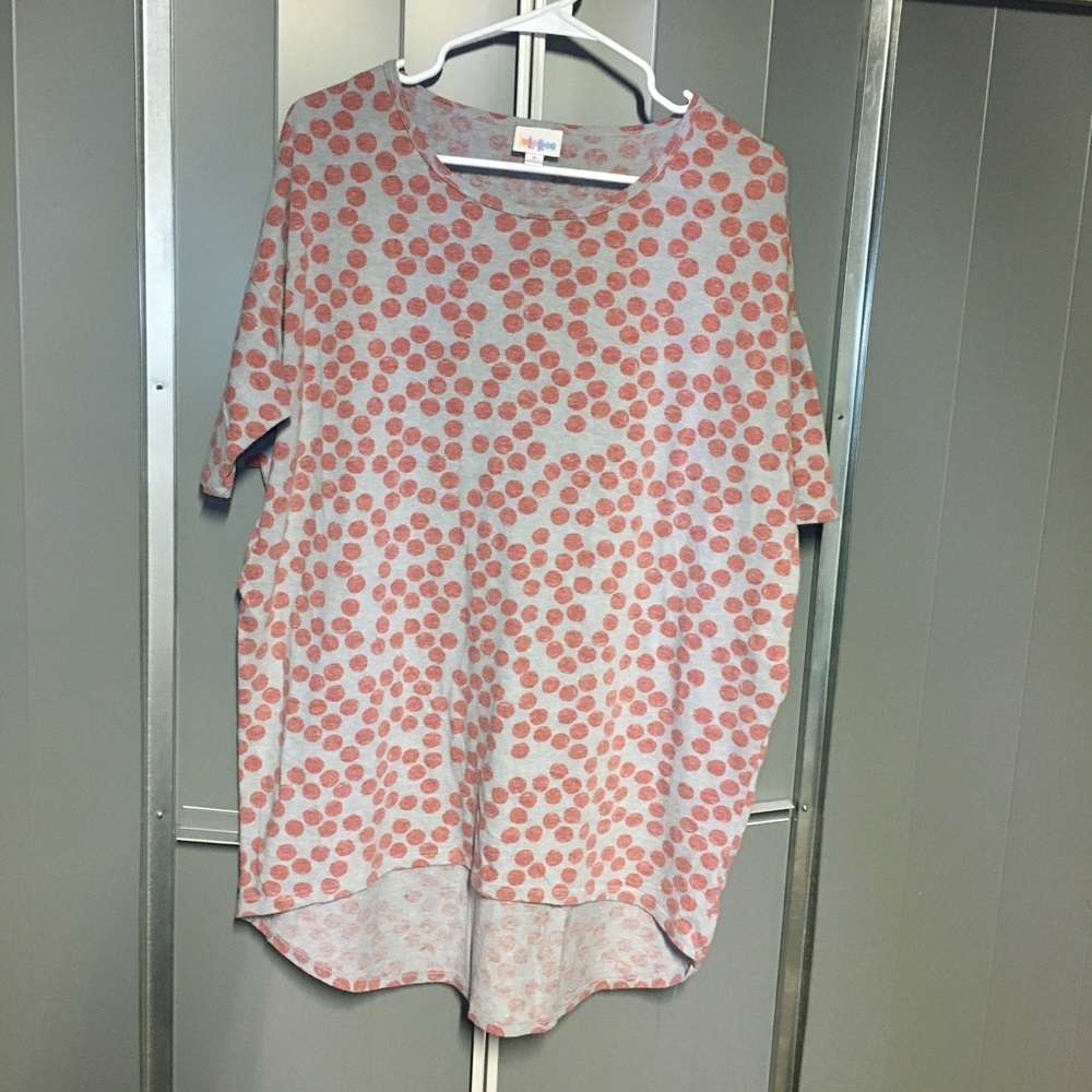 LULAROE Irma Grey Red Polka Dots Top Small